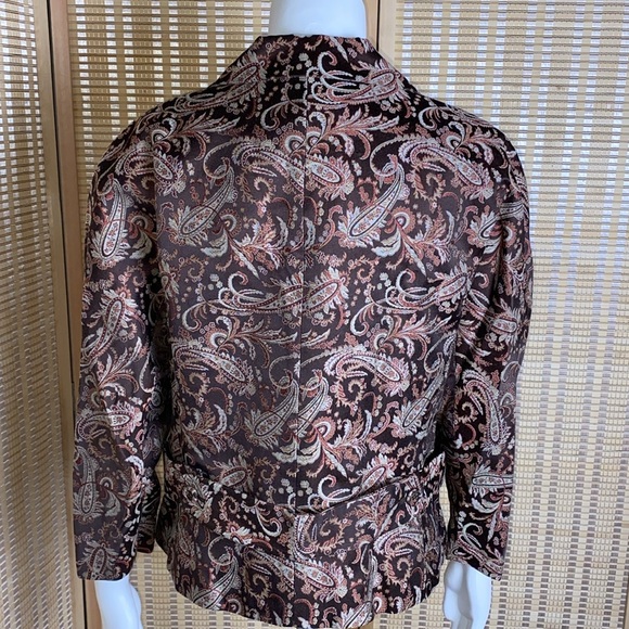🔷Nine West Paisley Silk Blend Brocade Brown Blazer Short Size XL - Picture 5 of 8